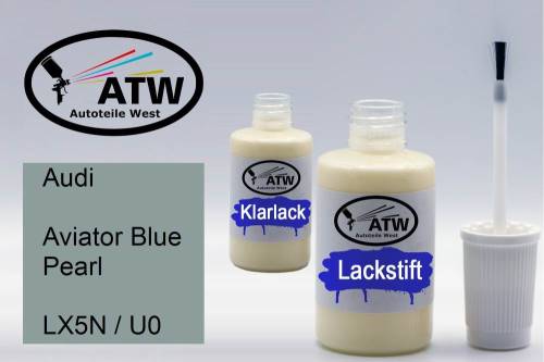 Audi, Aviator Blue Pearl, LX5N / U0: 20ml Lackstift + 20ml Klarlack - Set, von ATW Autoteile West.